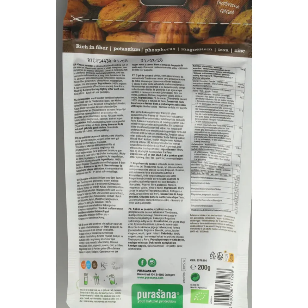 Superfood Cacaopoeder Bio 200 gr^Purasana Clearance