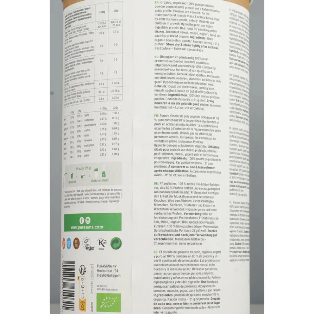 Vegan Proteine Erwt Natuur Bio 400 gr^Purasana Best