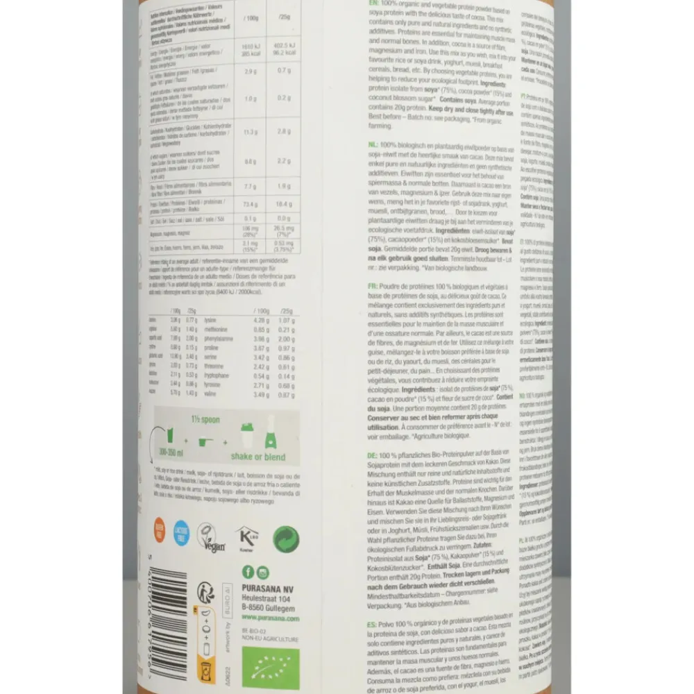 Vegan Soja Proteine cacao BIO 400 gr^Purasana
