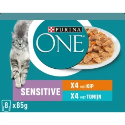 Adult Sensitive Kattenvoer Nat Kip & Tonijn 8 x 85 gr^Purina ONE Outlet