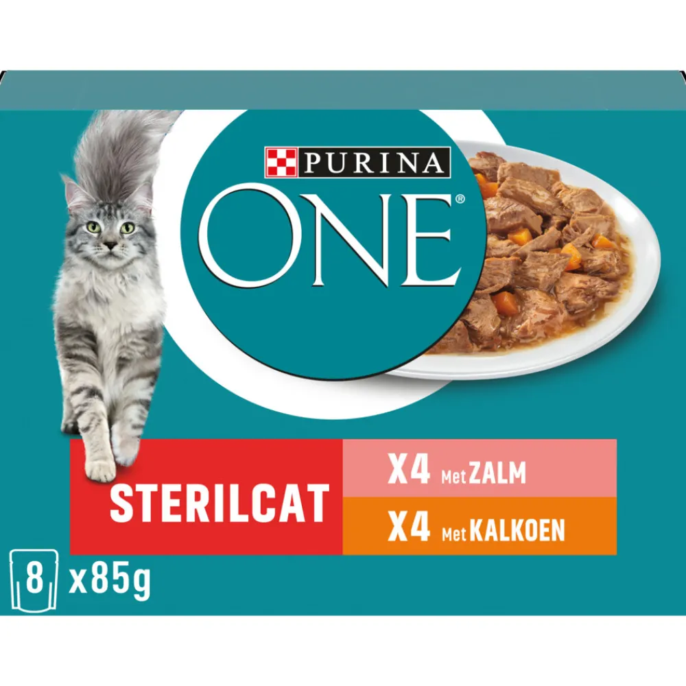 Kattenvoer<Purina ONE Adult Sterilcat Kattenvoer Nat Kalkoen & Zalm 8 x 85 gr