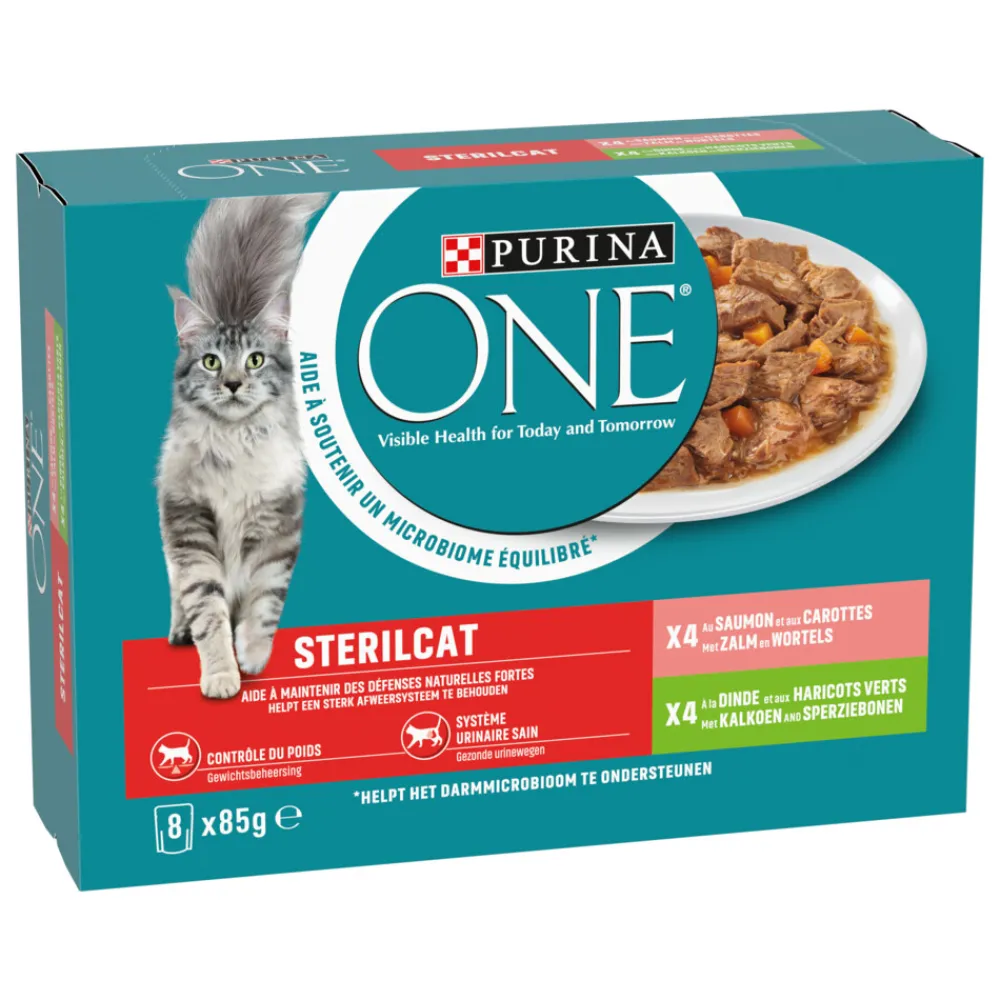Kattenvoer<Purina ONE Adult Sterilcat Kattenvoer Nat Kalkoen & Zalm 8 x 85 gr