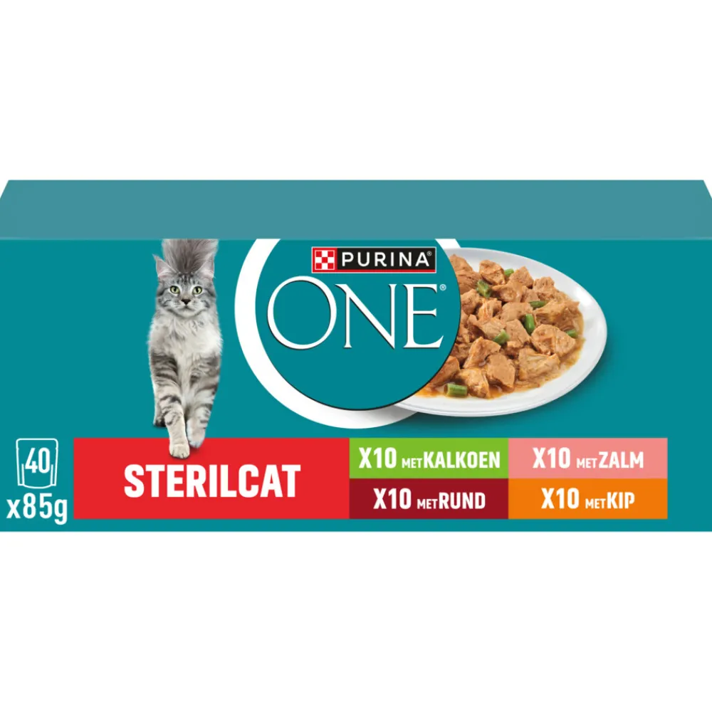 Kattenvoer<Purina ONE Adult Sterilcat Kattenvoer Nat Rund & Kalkoen & Kip & Zalm 40 x 85 gr