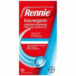 Kauwgom Calciumcarbonaat 750mg Suikervrij 10 stuks^Rennie Outlet