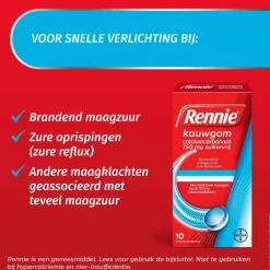 Kauwgom Calciumcarbonaat 750mg Suikervrij 10 stuks^Rennie Outlet