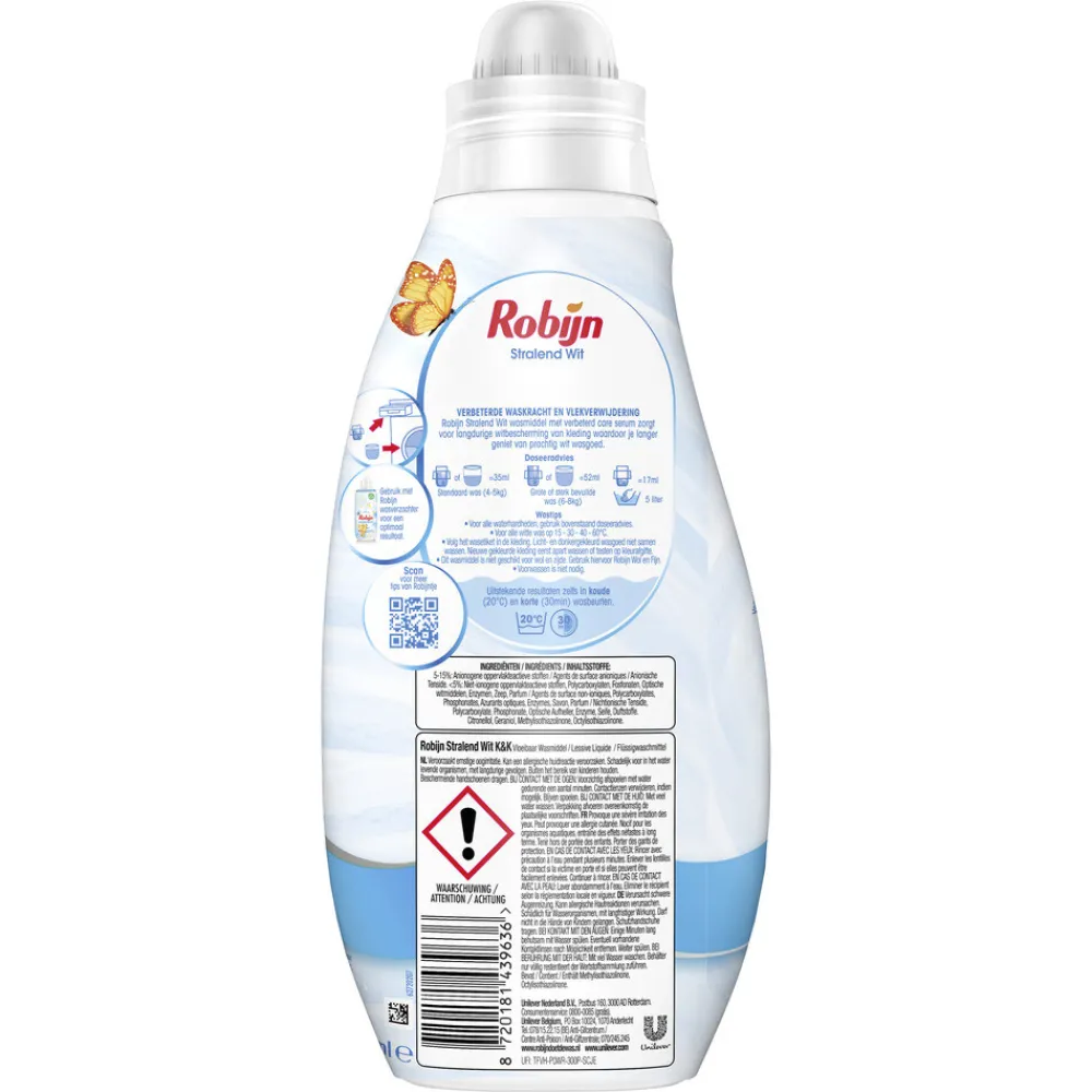 Klein & Krachtig Wasmiddel Stralend Wit 19 Wasbeurten 665 ml^Robijn Discount