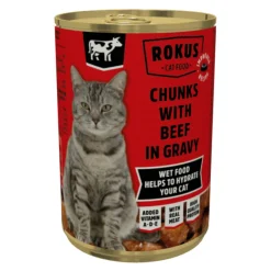 Kattenvoer<Rokus Kattenvoer Blik Stukjes Rund in Jus 415 gr