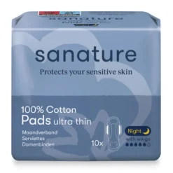 Intiemhygiëne<Sanature 100% Katoen Maandverband Ultra Night 10 stuks