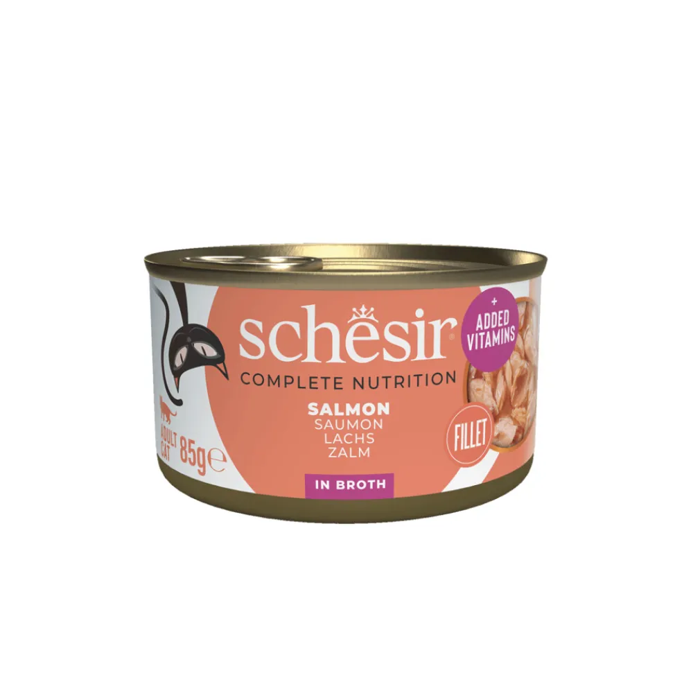 Kattenvoer<Schesir Kattenvoer Gekookte Zalm 85 gr