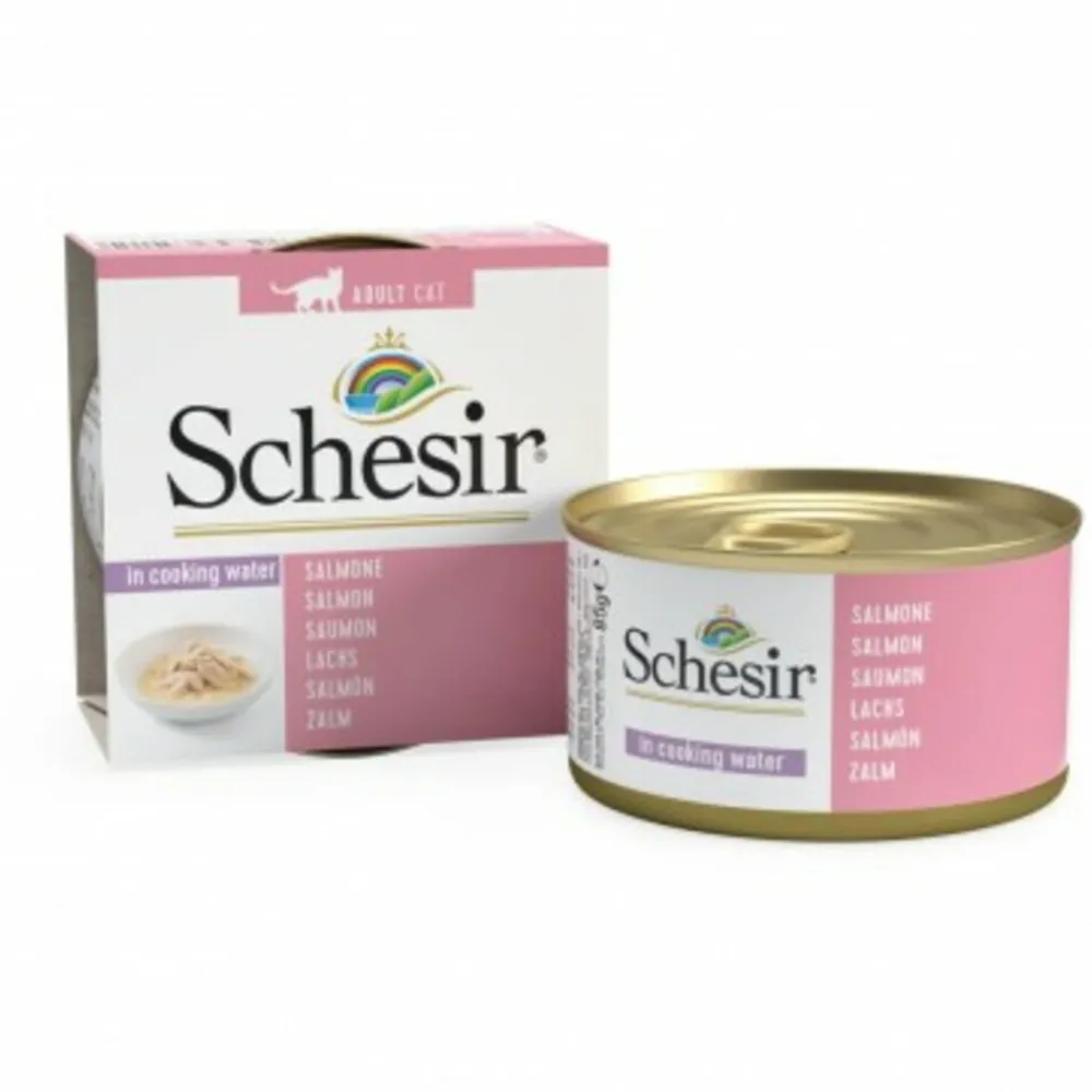 Kattenvoer<Schesir Kattenvoer Gekookte Zalm 85 gr