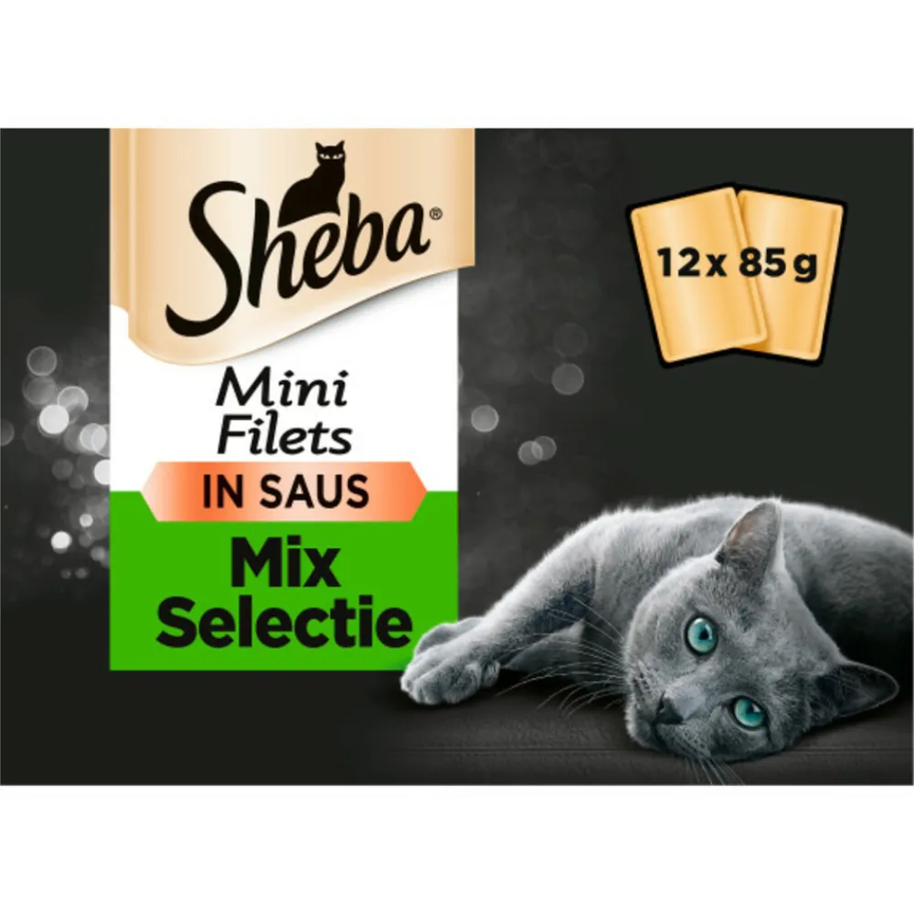 Kattenvoer<Sheba Mini Filets Adult Kattenvoer Natvoer Selectie van de Chef Maaltijdzakjes 12 x 85 gr