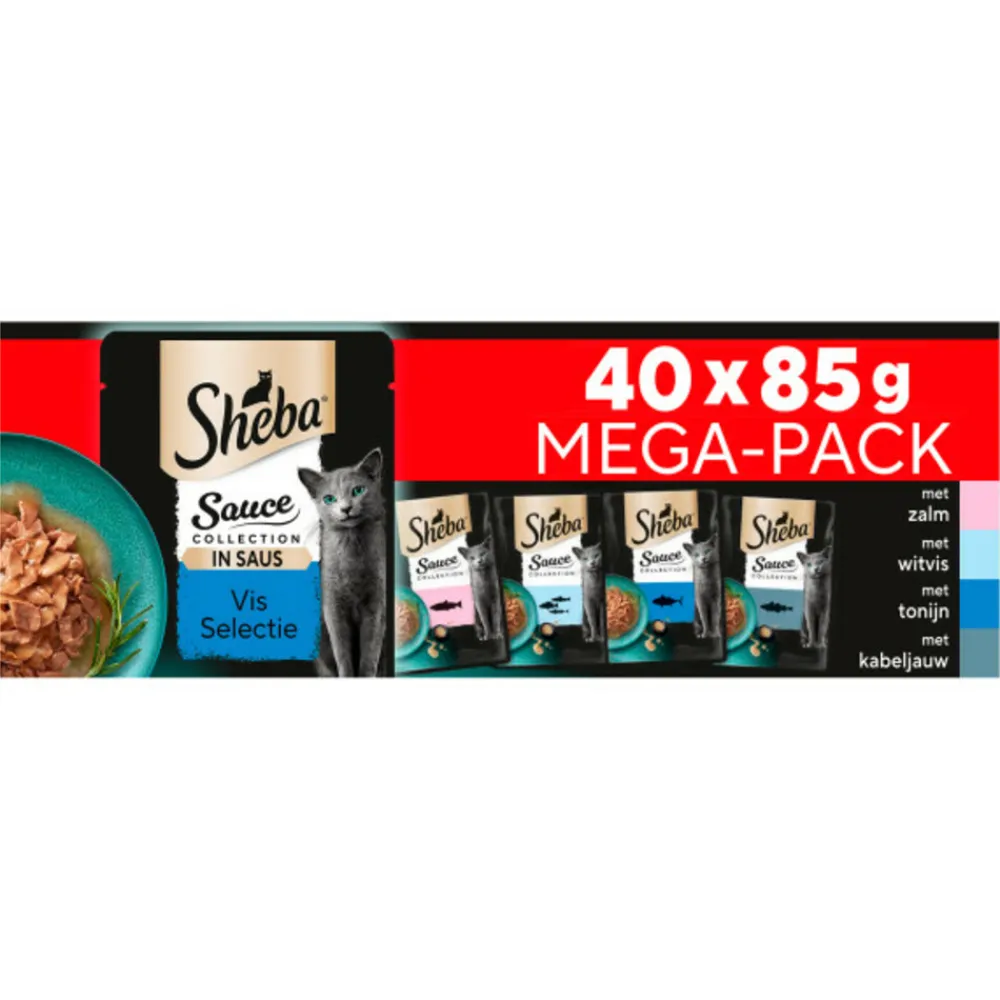 Kattenvoer<Sheba Sauce Collection Kattenvoer Natvoer Mix Selectie in Saus Kuipjes 40 x 85 gr