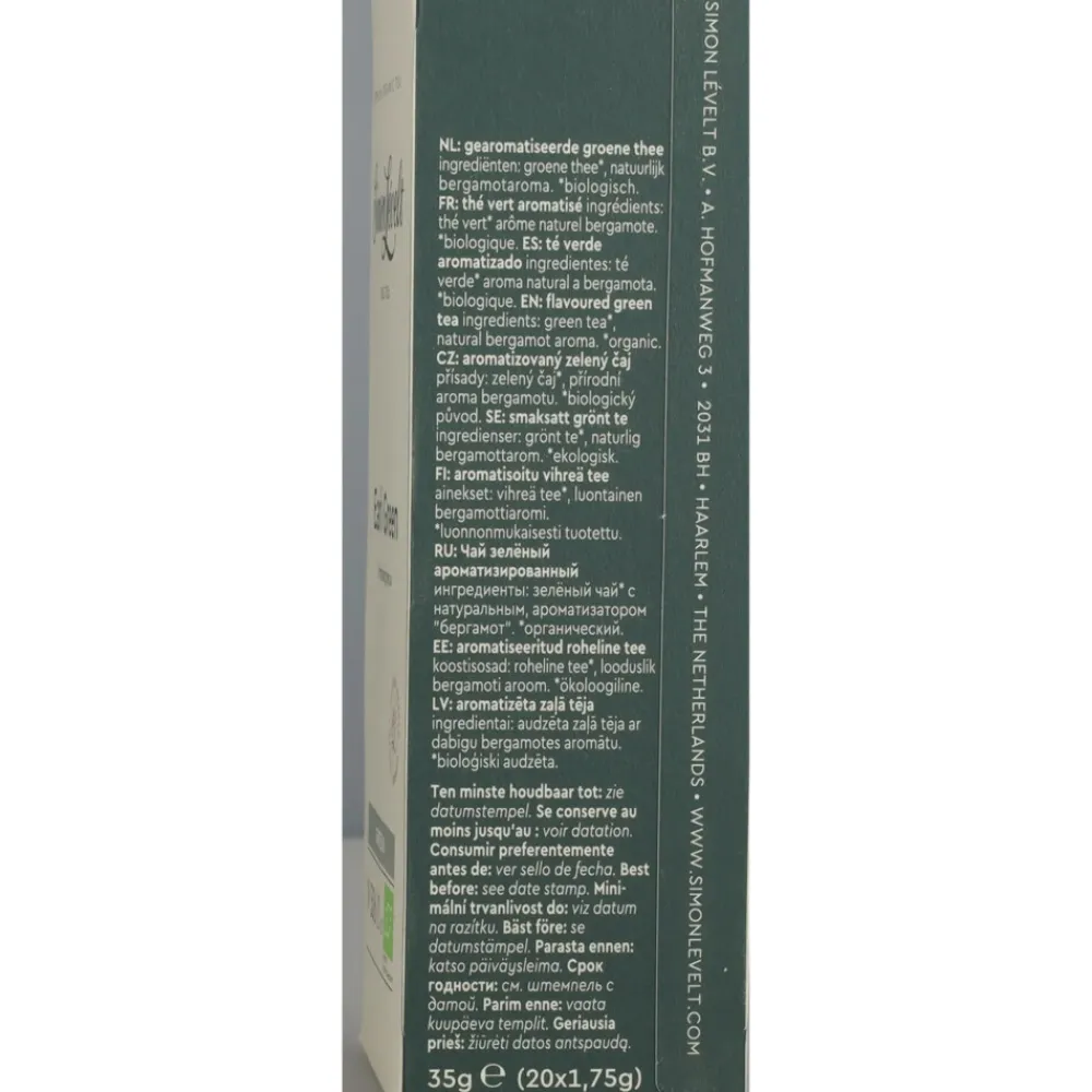 Thee<Simon Levelt Earl Grey Green Bio 20 stuks