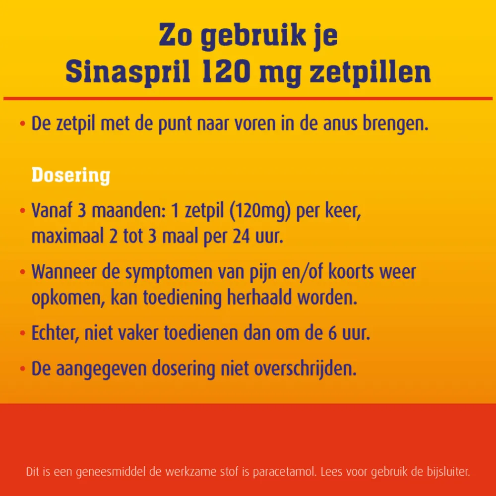 Geneesmiddelen|Pijnstillend<Sinaspril Paracetamol 120mg Zetpil 10 stuks