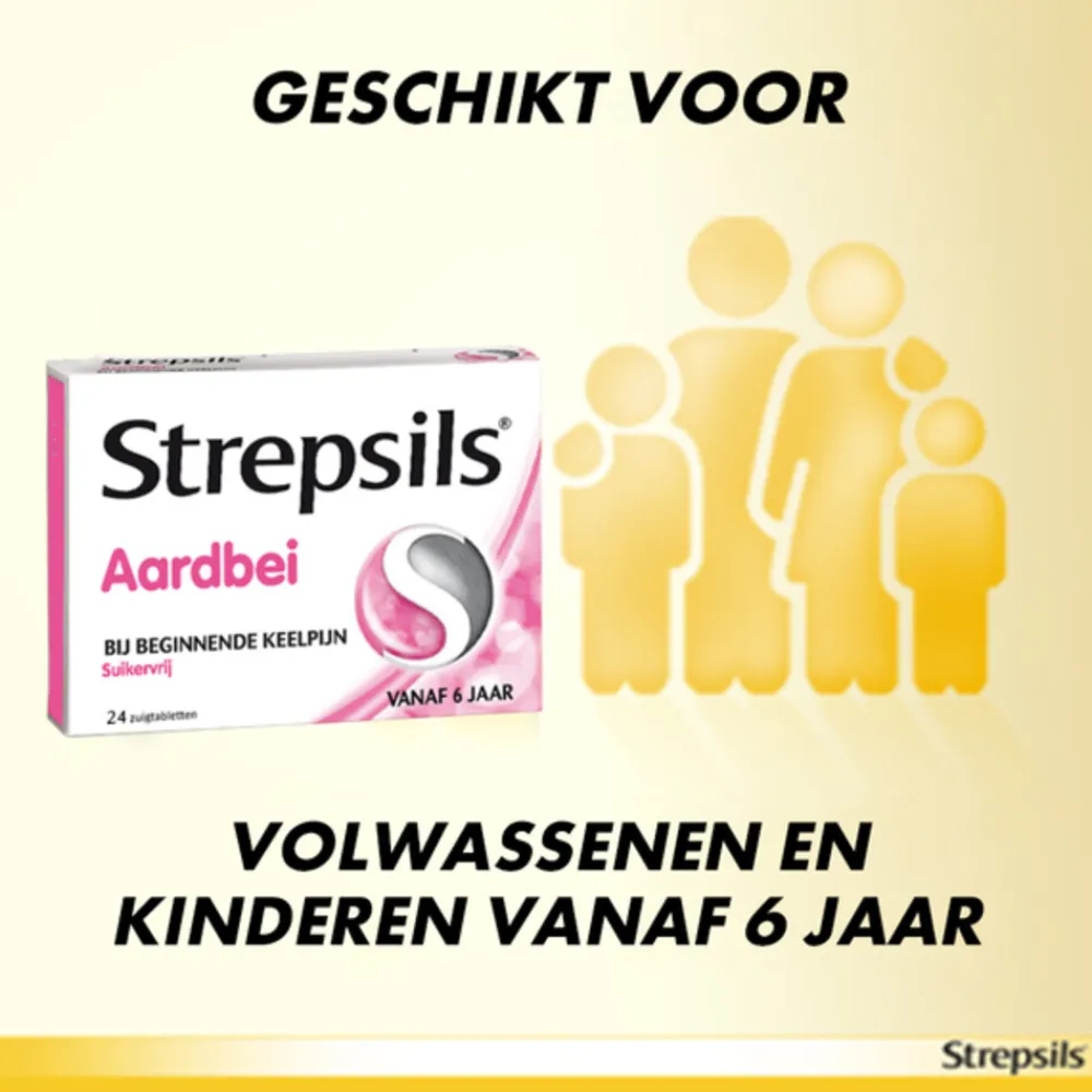 Keel & Luchtwegen<Strepsils Zuigtabletten Aardbei Suikervrij 24 tabletten