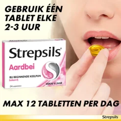 Keel & Luchtwegen<Strepsils Zuigtabletten Aardbei Suikervrij 24 tabletten