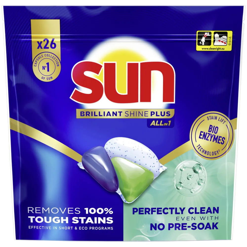 Machineafwas<Sun Brilliant Shine+ All-in 1 Vaatwascapsules 26 stuks
