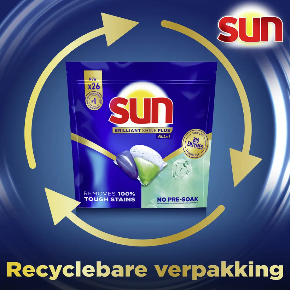 Machineafwas<Sun Brilliant Shine+ All-in 1 Vaatwascapsules 26 stuks