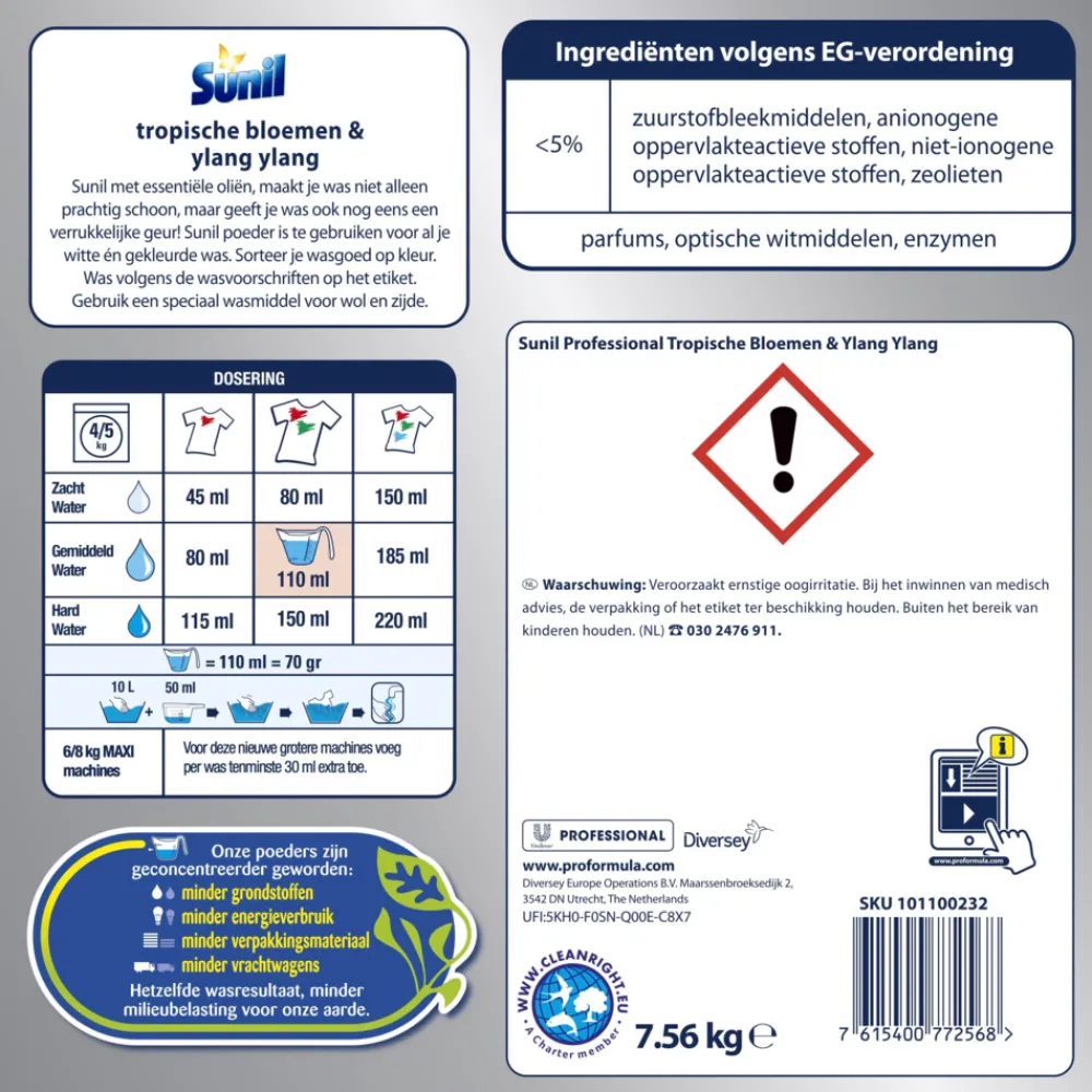 Sale Wasmiddel Poeder Tropische Bloemen & Ylang Ylang - 108 Wasbeurten Pro Formula 7,56 kg Professioneel Wasmiddel|Wasmiddel