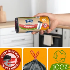 Hot Pedaalemmerzakken met Fixeerband 60 liter 10 stuks Huishoud & Vuilniszakken