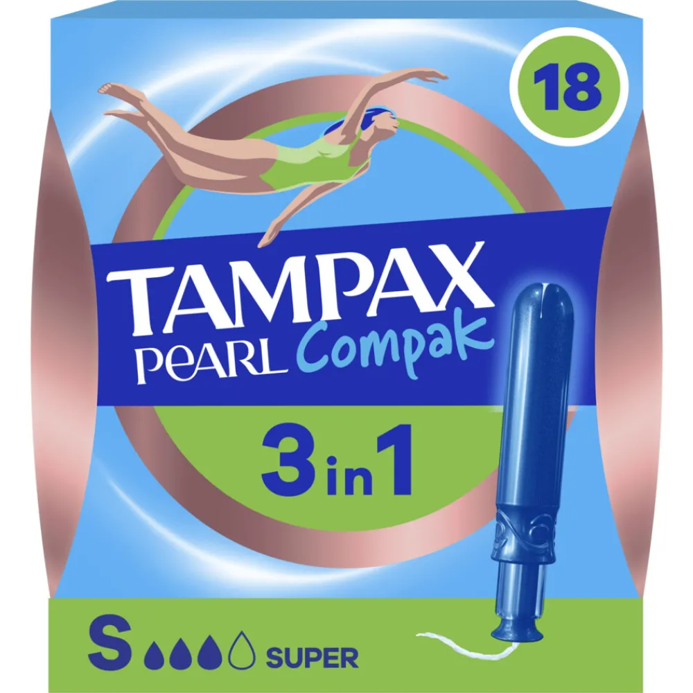 Pearl Compak Super Tampons met Inbrenghuls 18 stuks^Tampax Outlet