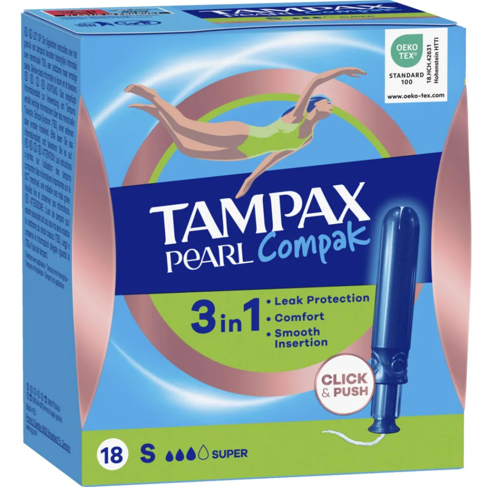 Pearl Compak Super Tampons met Inbrenghuls 18 stuks^Tampax Outlet