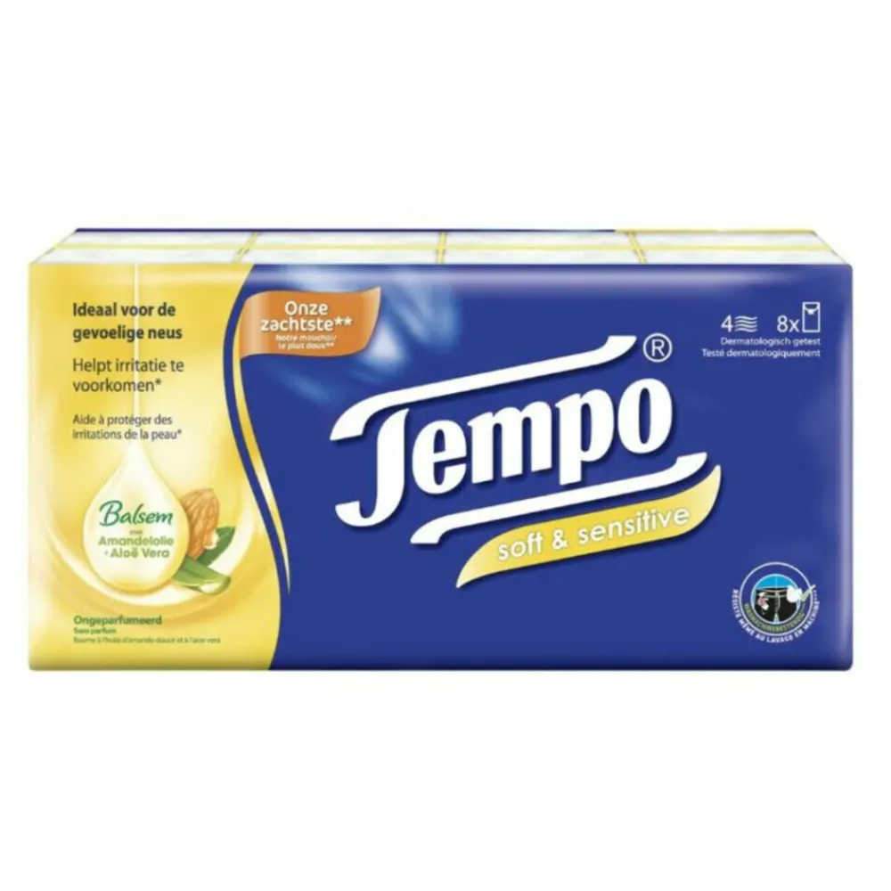 Tissues & Zakdoekjes<Tempo Soft & Sensitive 4-laags Zakdoekjes 8 stuks