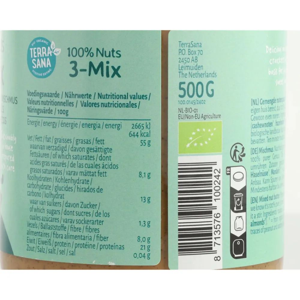 Beleg<Terrasana Notenpasta 3 Mix 500 gr