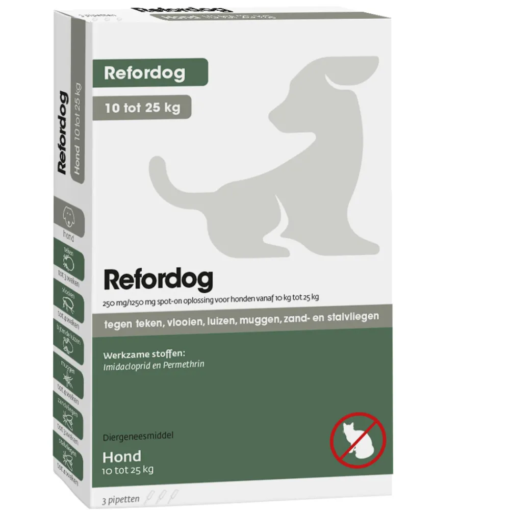 Sale Refordog Spot-on 250 mg 10 kg tot 25 kg 3 stuks Vlo, Teek & Worm