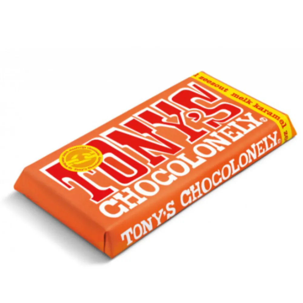 Tony's Chocolonely Melk Caramel Zeezout 180 gr^Tonys Chocolonely Clearance
