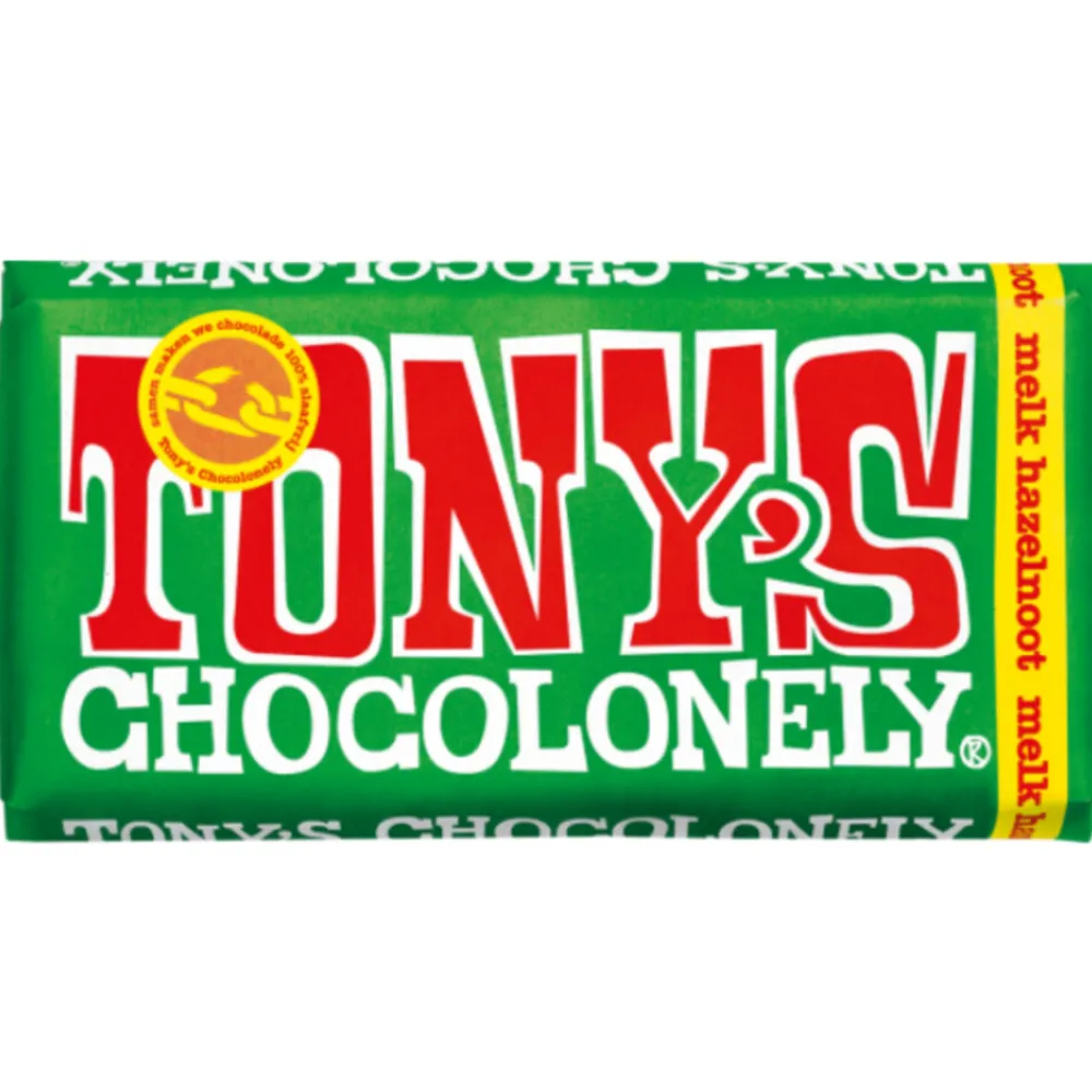 Chocolade<Tonys Chocolonely Tony's Chocolonely Melk Hazelnoot 180 gr