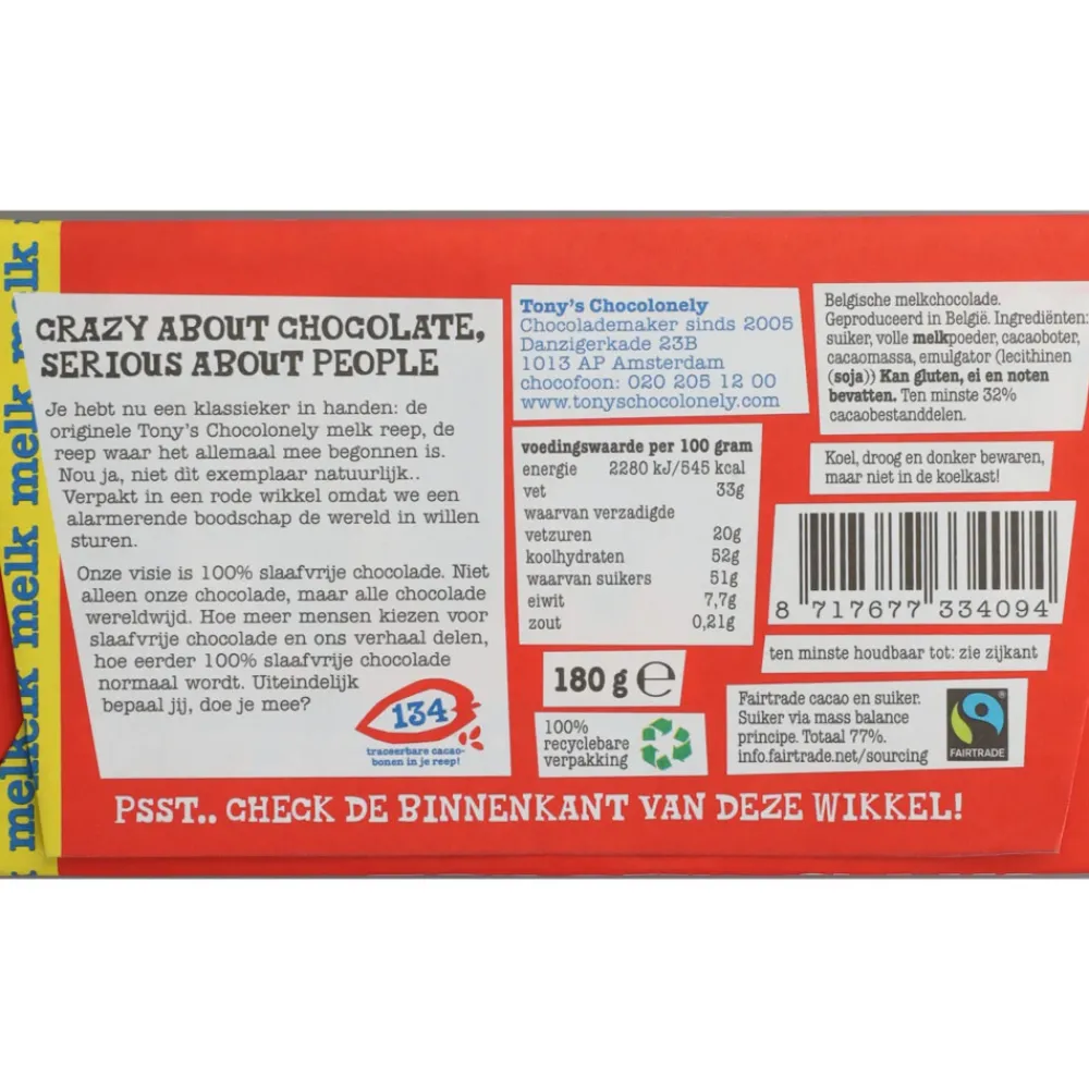 Tony's Chocolonely Melk Original 180 gr^Tonys Chocolonely Clearance