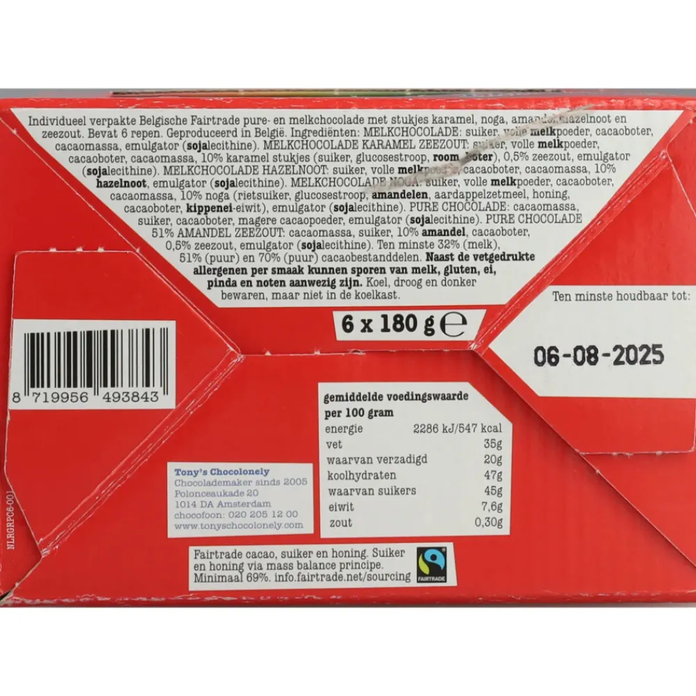 Outlet Tony's Chocolonely Regenboog Classics 6-pack 6 x 180 gr Chocolade