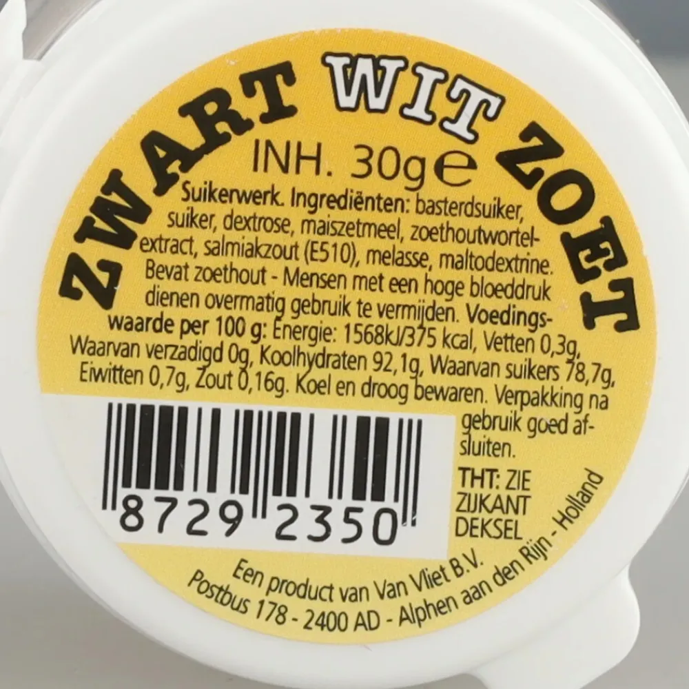 Zwart Wit Zoet Pot 30 gr^Van vliet Discount