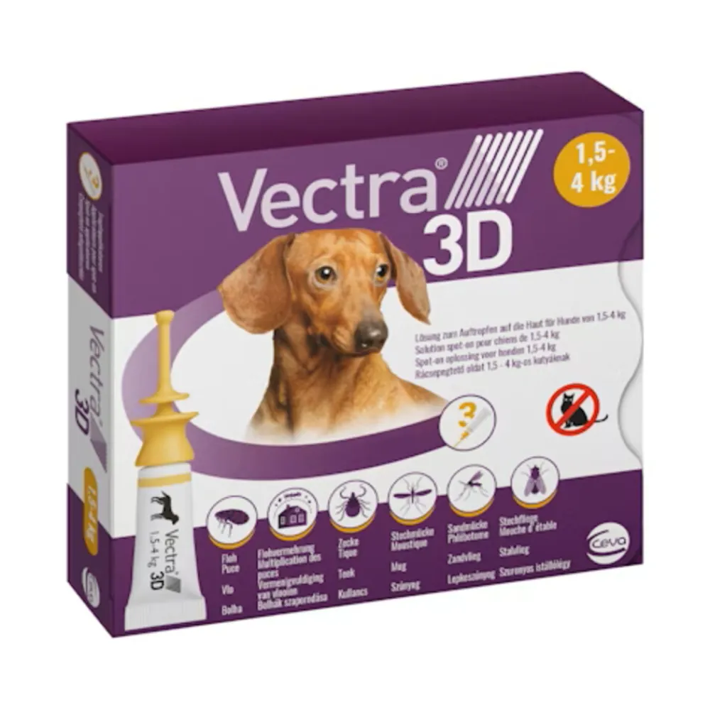 Vlo, Teek & Worm<Vectra Anti-vlo & Teek 3D Hond XS 1,5-4 kg 3 stuks