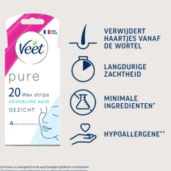 Koude Waxstrips Pure Gezicht Hypoallergeen 20 stuks^Veet