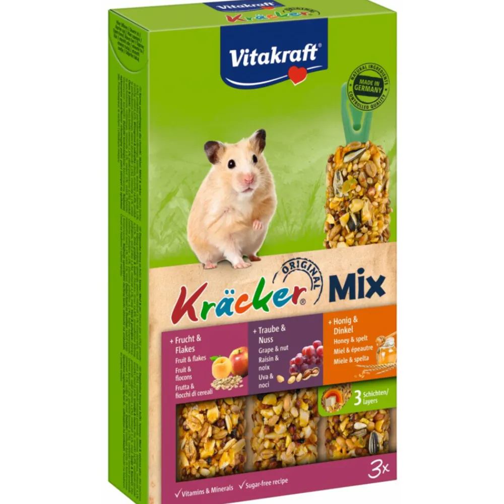Snacks<Vitakraft Hamster Kracker Trio Honing - Noot - Fruit 3 stuks