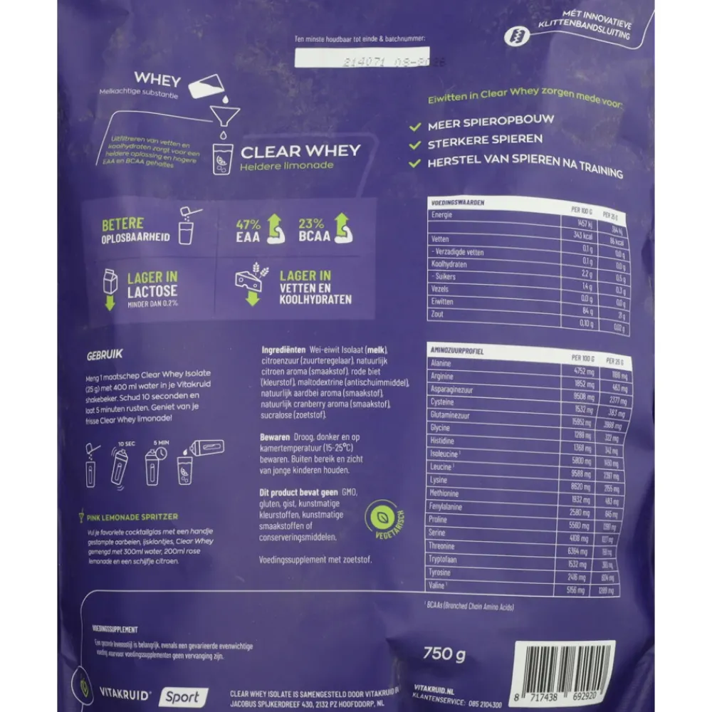 Hot Clear Whey Isolate Pink Lemonade 750 gr Sportvoeding & Drank