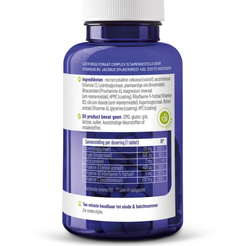Mineralen<Vitakruid Ijzer Bisglycinaat 90 tabletten