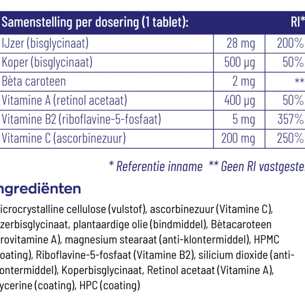 Mineralen<Vitakruid Ijzer Bisglycinaat 90 tabletten