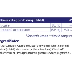 New L-Lysine 1000 mg 90 tabletten Speciale Bestanddelen