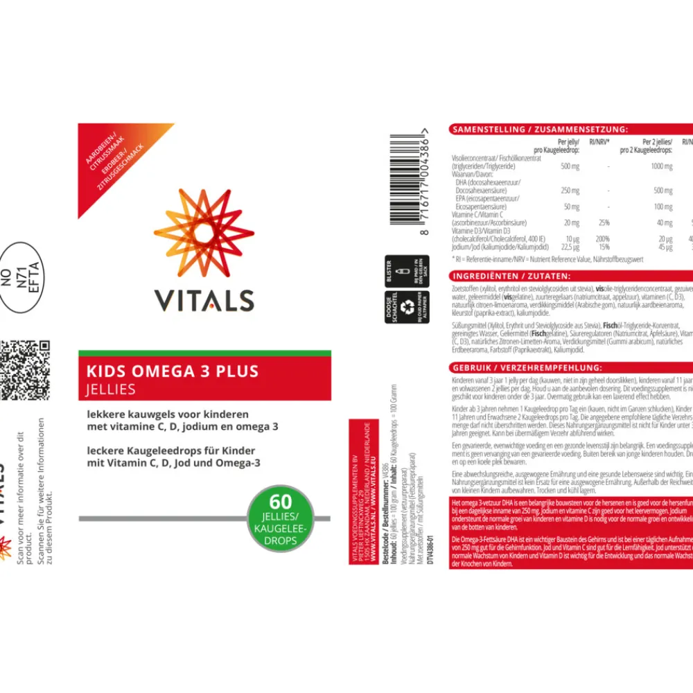 Vitaminen & Supplementen|Speciale Bestanddelen<Vitals Kids Omega 3 Plus Jellies 60 stuks