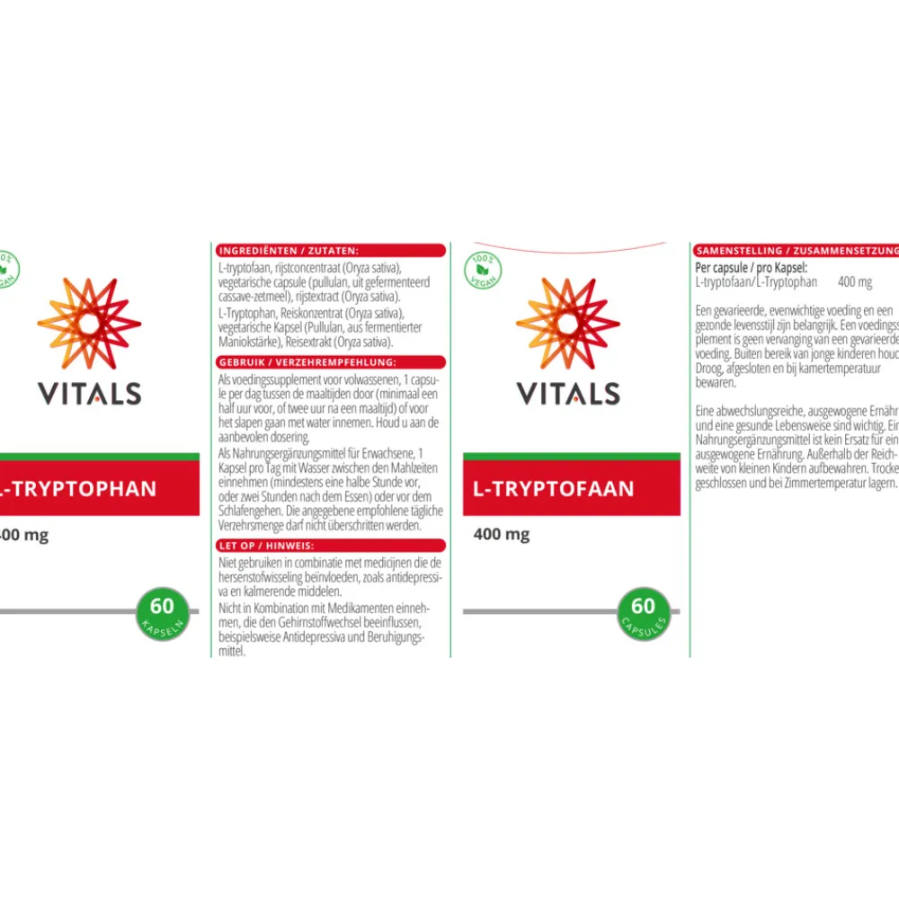 L-Tryptofaan 60 capsules^Vitals Sale