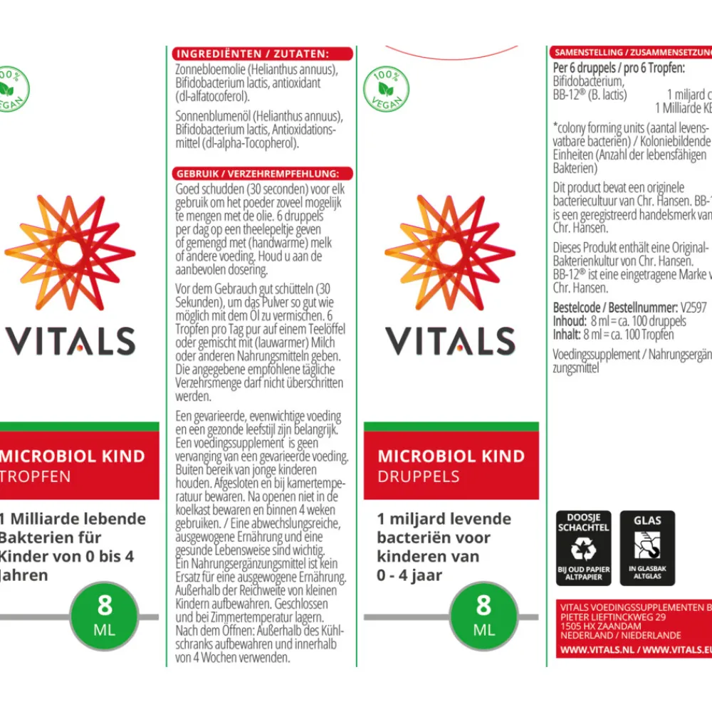 Vitaminen & Supplementen|Speciale Bestanddelen<Vitals Microbiol Kind 0-4 Jaar Druppels 8 ml