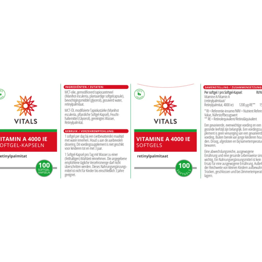 Vitaminen<Vitals Vitamine A Retinylpalmitaat 4000ie 100 softgels