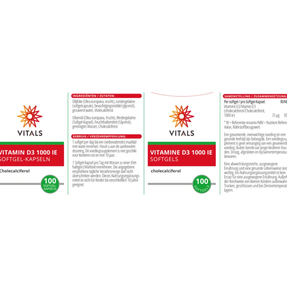 Vitaminen<Vitals Vitamine D3 1000IE 100 capsules
