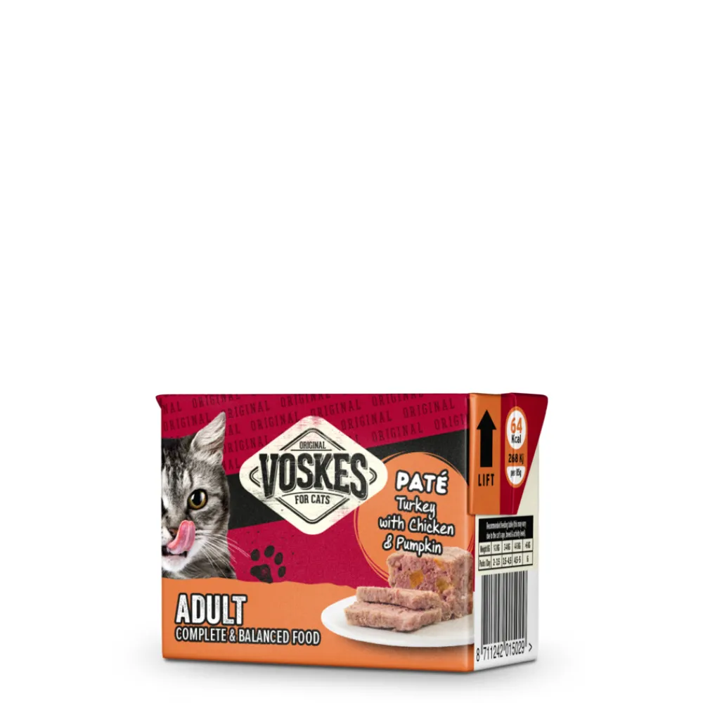 Kattenvoer<Voskes Kattenvoer Nat Paté Adult Kalkoen met Kip & Pompoen 85 gr