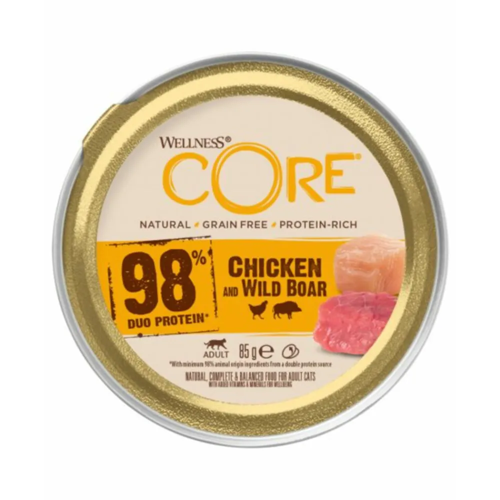 Kattenvoer<Wellness Core Kattenvoer 98% Recipe Kip - Zwijn 85 gr