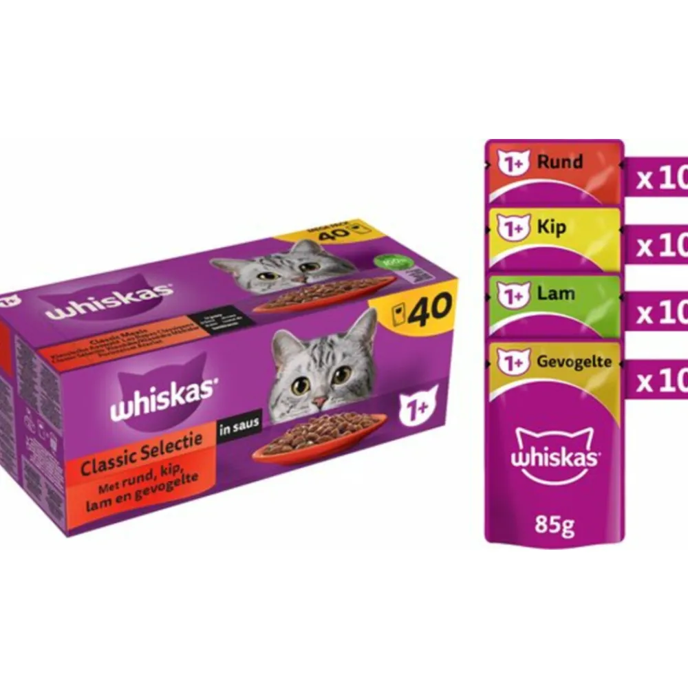 Hot 1+ Classic Kattenvoer natvoer Selectie in Saus 40 x 85 gr Kattenvoer
