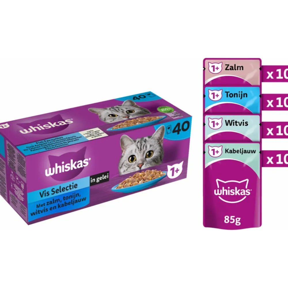 1+ Kattenvoer Natvoer Vis Selectie in Gelei 40 x 85 gr^Whiskas Sale